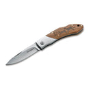 Coltello tascabile BOKER Caveman Steel 440A in acciaio non rivestito con manico in legno decorato