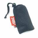 Black mesh drawstring pouch with red Esbit tag for storing the Ultralight Titanium camping stove gear.