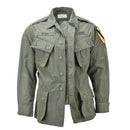 Mil-Tec US Military style OD M64 Vietnam jungle jacket with patches and multiple buttoned pockets, lightweight cotton blend