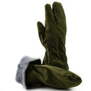 Original Czech army winter mittens with trigger finger design, fleece lining, and elasticated cuffs in olive green medium size.