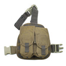 Original Dutch Military coyote nylon drop leg platform with two molle magazine pouches and adjustable straps.
