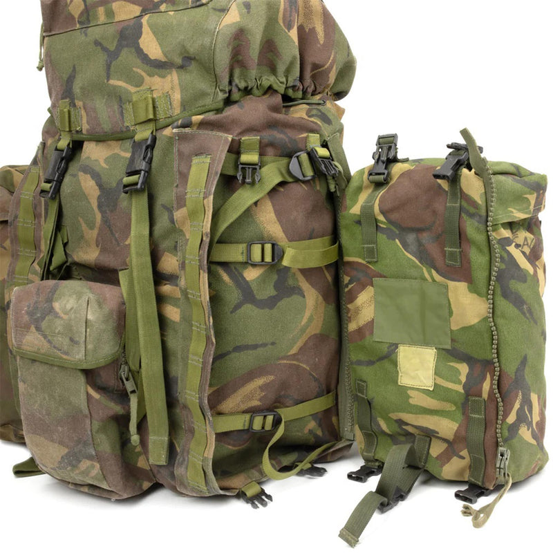 Zaino tattico militare britannico originale Woodland Camo 90 litri di tasche laterali