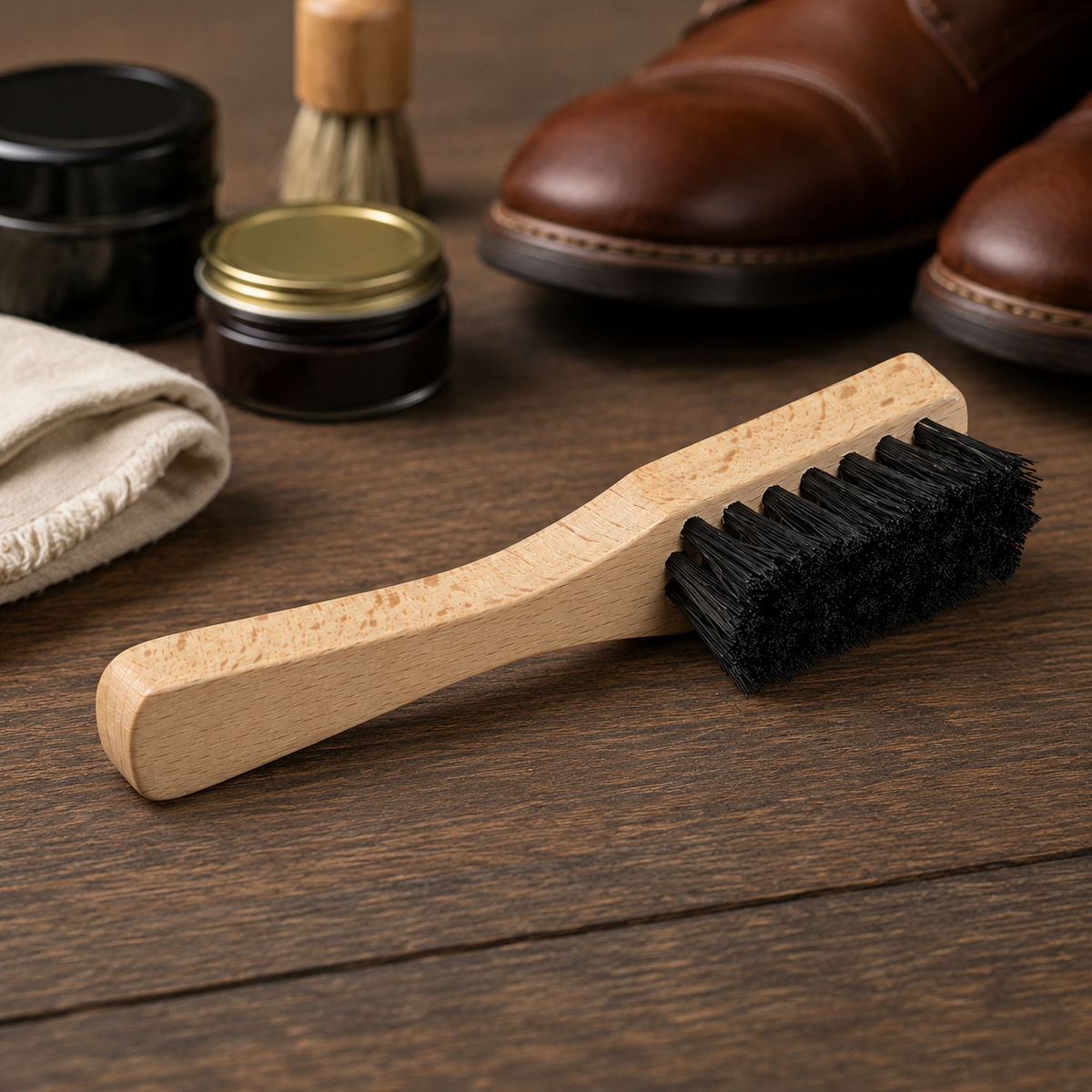 Spazzola per la rimozione del fango Saphir per la cura delle scarpe, manico in legno di faggio da 15 cm, setole rigide