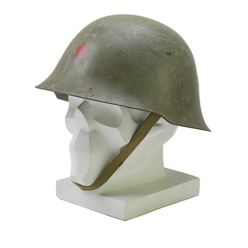 Casco in acciaio tattico serbo originale con oliva chinstrap di cambio da combattimento di rivestimento