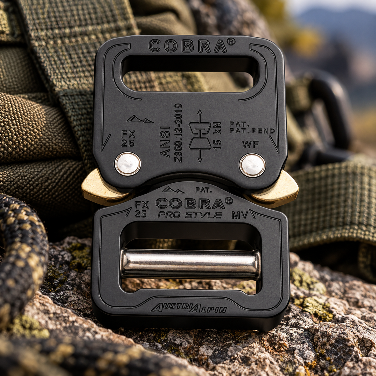 Fibbia per cintura AustriAlpin COBRA PRO STYLE 18 kN 25 mm a sgancio rapido nera