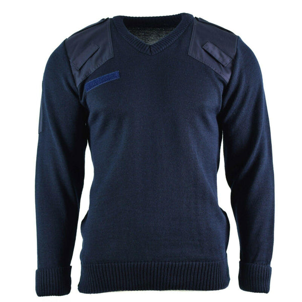 Autentico maglione britannico POLIZIONE POLOVER POLLOVER COMMANDO JUMPER Blue V-NECK MEN NUOVO