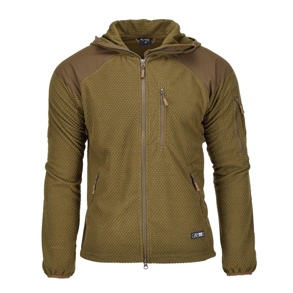 A. Giacca in stile militare Blochl Coyote rinforzato in pile termica con cappuccio nuovo