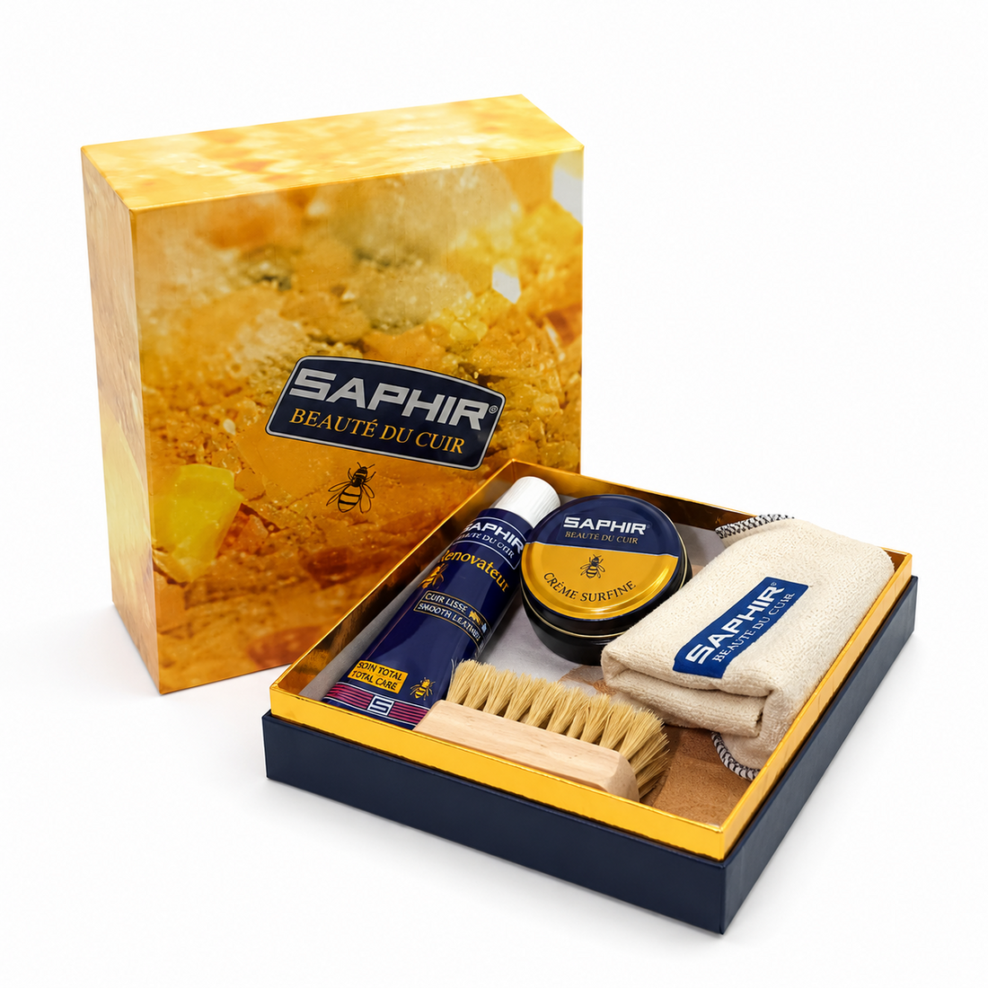Saphir Box, kit grande per la cura delle scarpe, set di panni per lucidare la pelle liscia