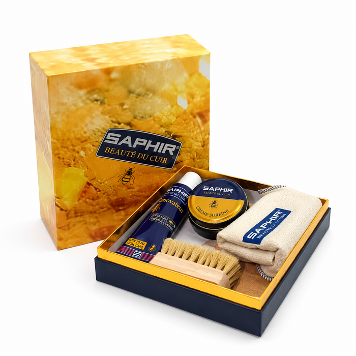 Saphir Box, kit grande per la cura delle scarpe, set di panni per lucidare la pelle liscia