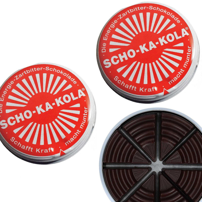 Energia tedesca cioccolato fondente scho-ka-kola caffeina e noce di cola da 100 g lattina