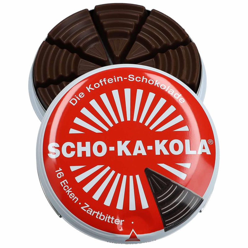 Energia tedesca cioccolato fondente scho-ka-kola caffeina e noce di cola da 100 g lattina