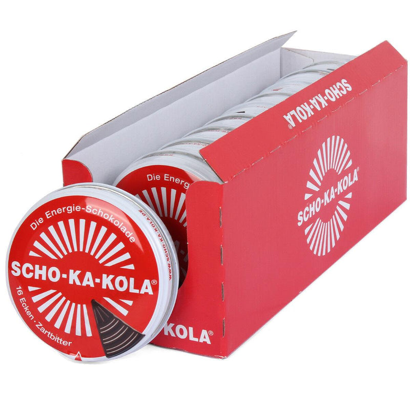 Energia tedesca cioccolato fondente scho-ka-kola caffeina e noce di cola da 100 g lattina