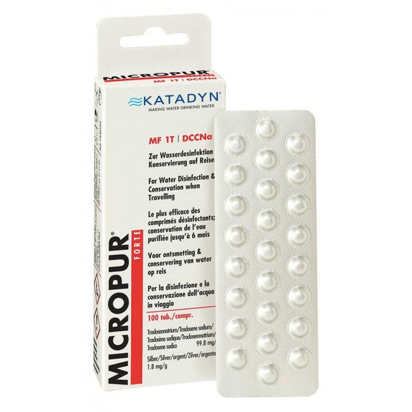 Katadyn micropur forte mf 1t/100 compresse di purificazione dell'acqua pacco di 4x25 nuovo