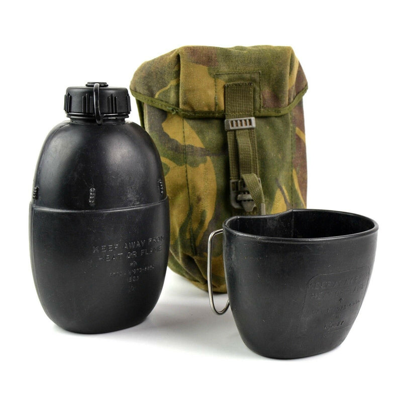 Canta dell'esercito britannico originale originale con tazza 58 bottiglia d'acqua con busta