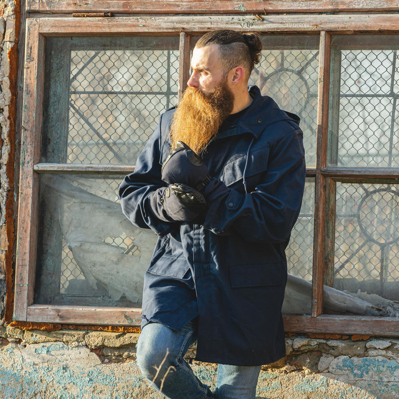 Ufficiale militare olandese originale Parka Cappuccetto con cappuccio dell'esercito anticarico blu solido