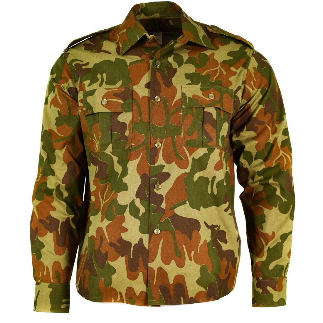 Camicia da combattimento M90 originale dell'esercito rumeno con tasche sul petto mimetica foglia esterna