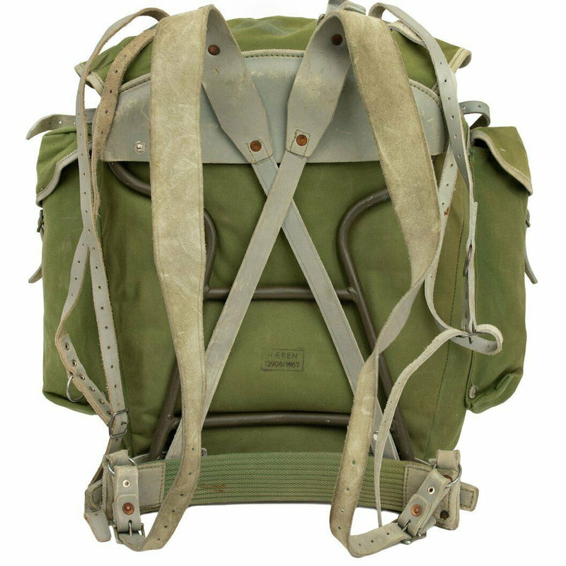Genuino zaino militare norvegese con telaio tela tela pacchetto di zaino in pelle