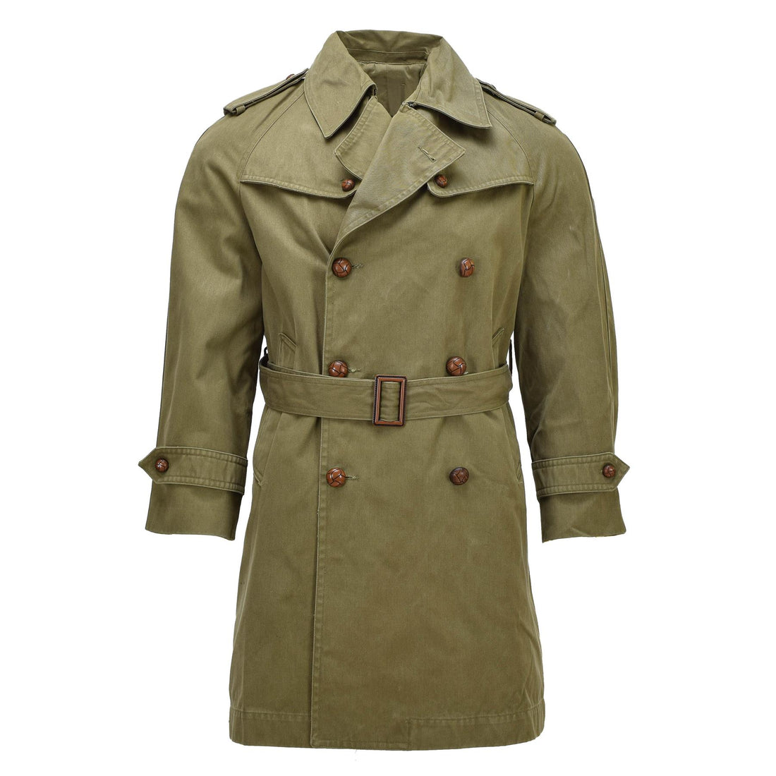 Trench militare spagnolo originale in gabardine da campo formale beige
