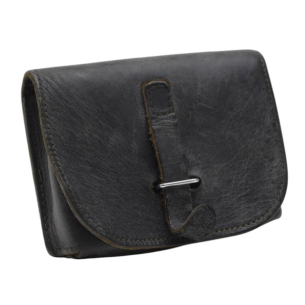 Caspa della rivista militare italiana originale in pelle fibbie in metallo piccolo nero