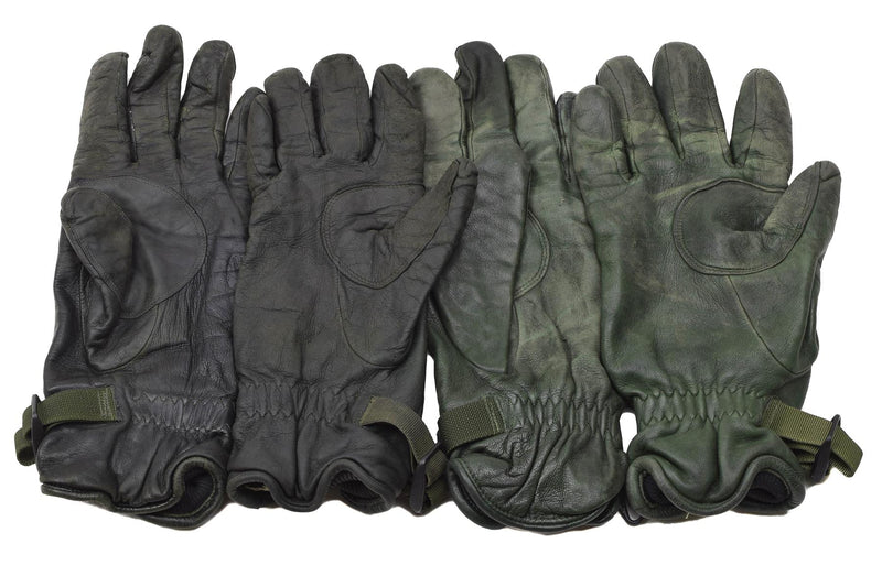 Guanti di pelle militare britannici originali MK II in pelle rivestita di protezione delle mani verdi scure foderate
