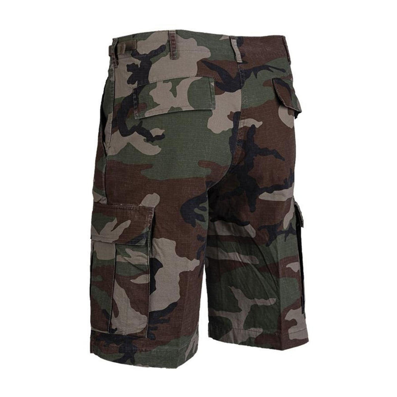Mil-Tec Brand U.S. Army Style Prelavinata Woodland Camo Shorts a Ripstop leggero