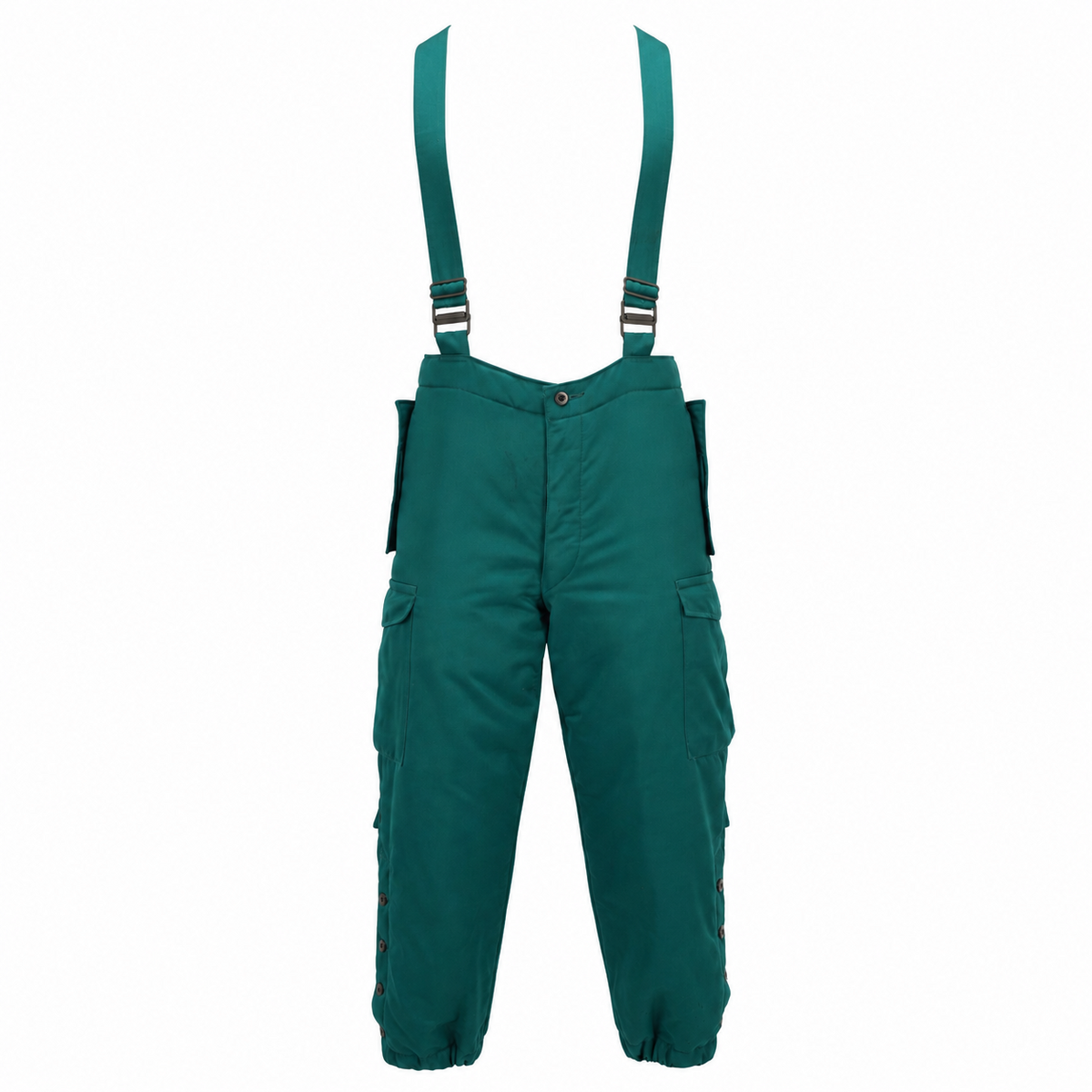 Pantaloni con bretelle termici originali militari austriaci, isolati per il freddo, verdi