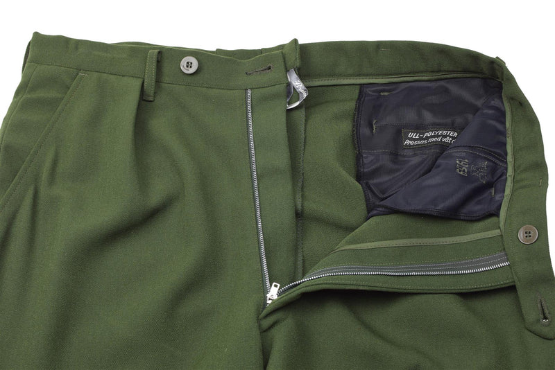 Pantaloni militari svedesi originali pantaloni per palette anteriori a pieghe verdi Nuovi