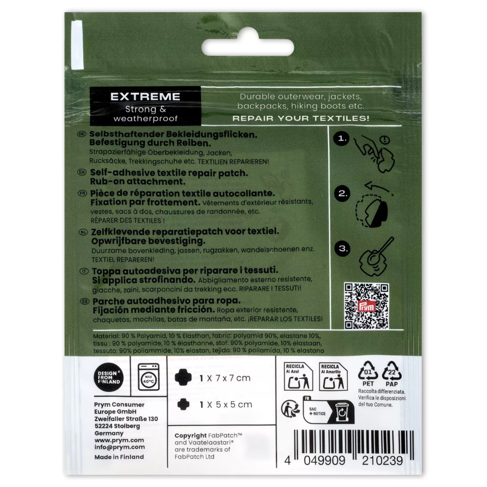 Prym FabPatch EXTREME Toppe autoadesive per riparazioni idrorepellenti nere