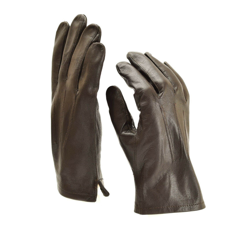 Autentici guanti dell'esercito belga in pelle marrone nero militare in surplus di dito pieno