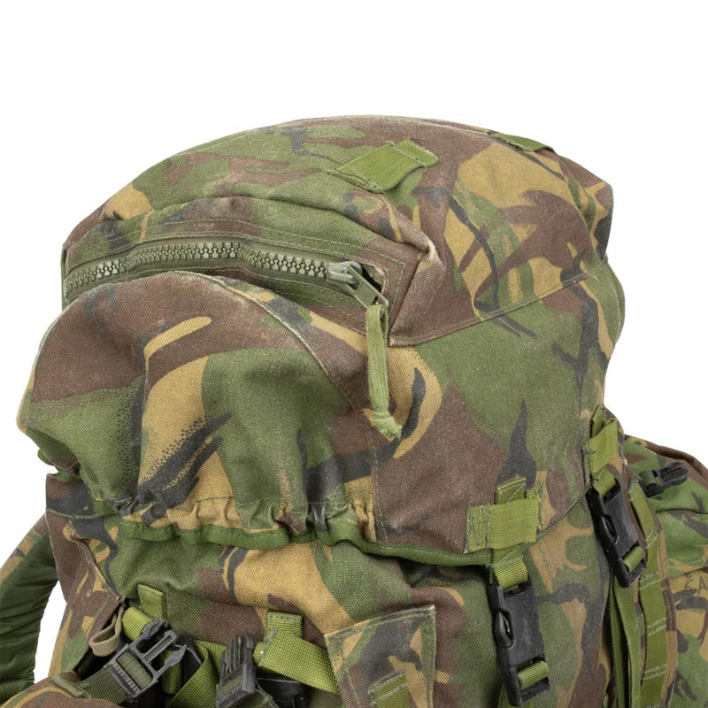 Zaino tattico militare britannico originale Woodland Camo 90 litri di tasche laterali