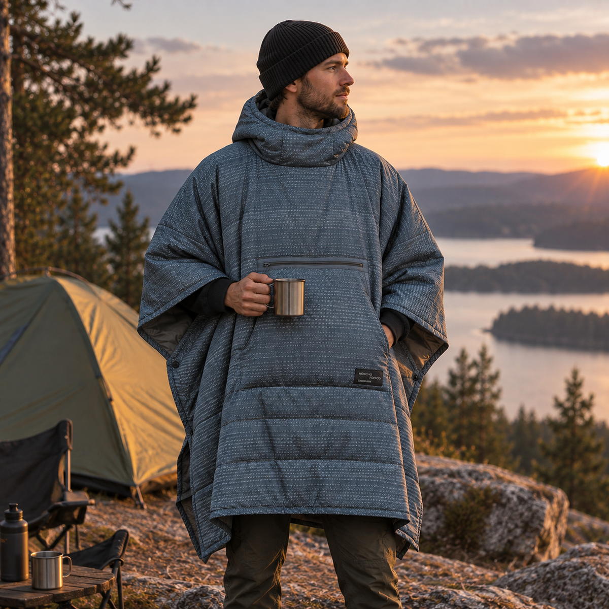 Coperta da campeggio isolata Therm-a-Rest Honcho Poncho resistente all'acqua nera