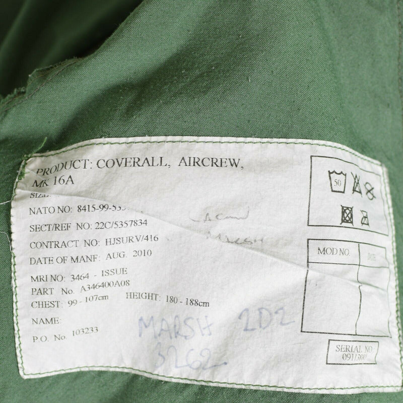 Aircrew dell'esercito britannico originale MK15 RAF Aramid Coverll Sage Green Air Force