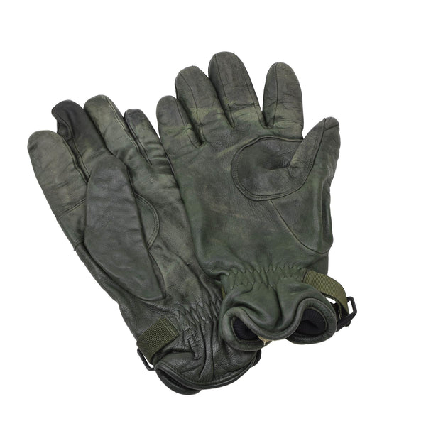 Guanti di pelle militare britannici originali MK II in pelle rivestita di protezione delle mani verdi scure foderate