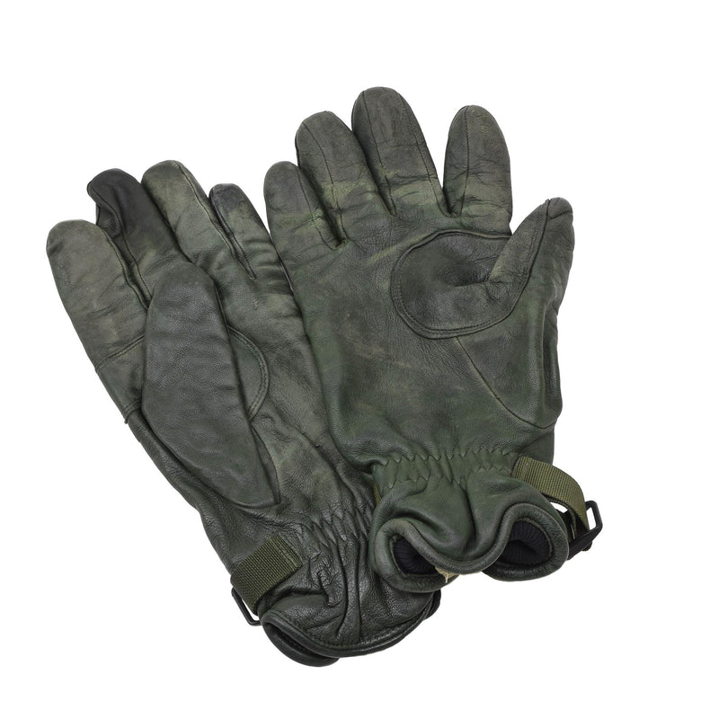 Guanti di pelle militare britannici originali MK II in pelle rivestita di protezione delle mani verdi scure foderate