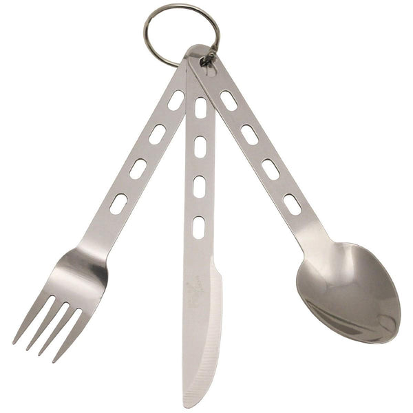 Set di posate di marca MFH 3 pezzi in acciaio inossidabile cucchiaio forchetta per mangiare utensili nuovi