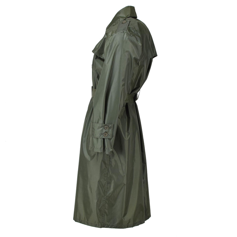 Olivo militare francese originale cappotto di pioggia lunga tutte le stagioni con allacciata impermeabile