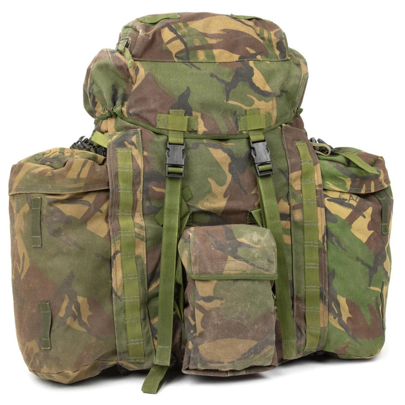 Zaino tattico militare britannico originale Woodland Camo 90 litri di tasche laterali