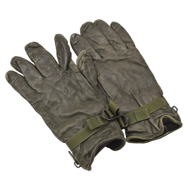 Guanti di pelle militare britannici originali MK II in pelle rivestita di protezione delle mani verdi scure foderate
