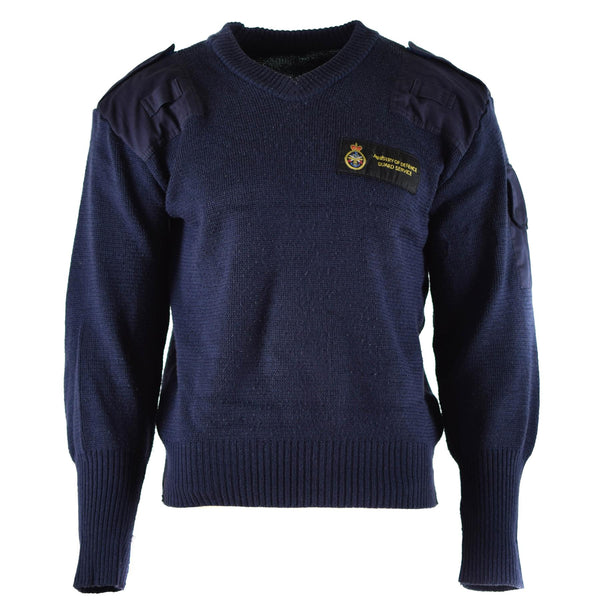 Servizio di difesa britannico originale Pullover Pullover Commando Jumper Blue V-Neck Sweater