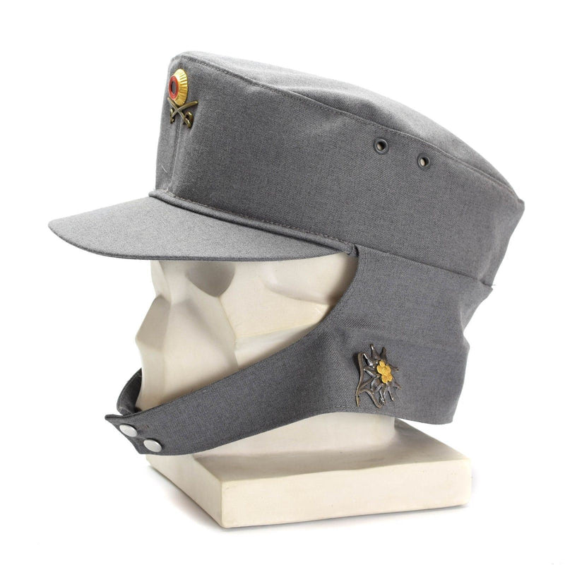 Original Erizzino tedesco Cap di montagna militare Gebirgsjäger grigio con badge floreale