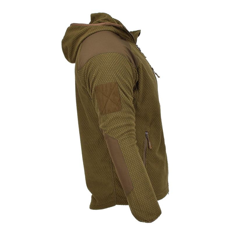 A. Giacca in stile militare Blochl Coyote rinforzato in pile termica con cappuccio nuovo