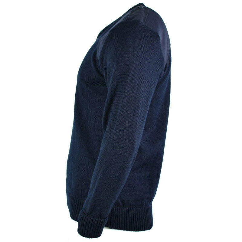 Autentico maglione britannico POLIZIONE POLOVER POLLOVER COMMANDO JUMPER Blue V-NECK MEN NUOVO