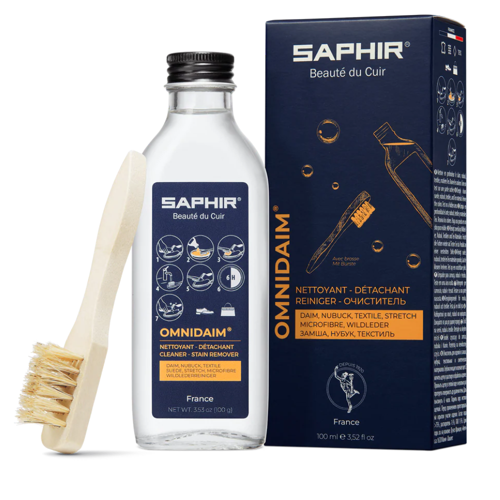 Saphir Omnidaim Detergente per scarpe in pelle scamosciata e nabuk 100 ml Pennello neutro incluso