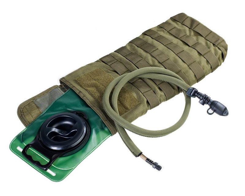 Olive green A.Blochl TF1 3-liter hydration pack with MOLLE straps and changeable drinking tube for hiking and tactical use