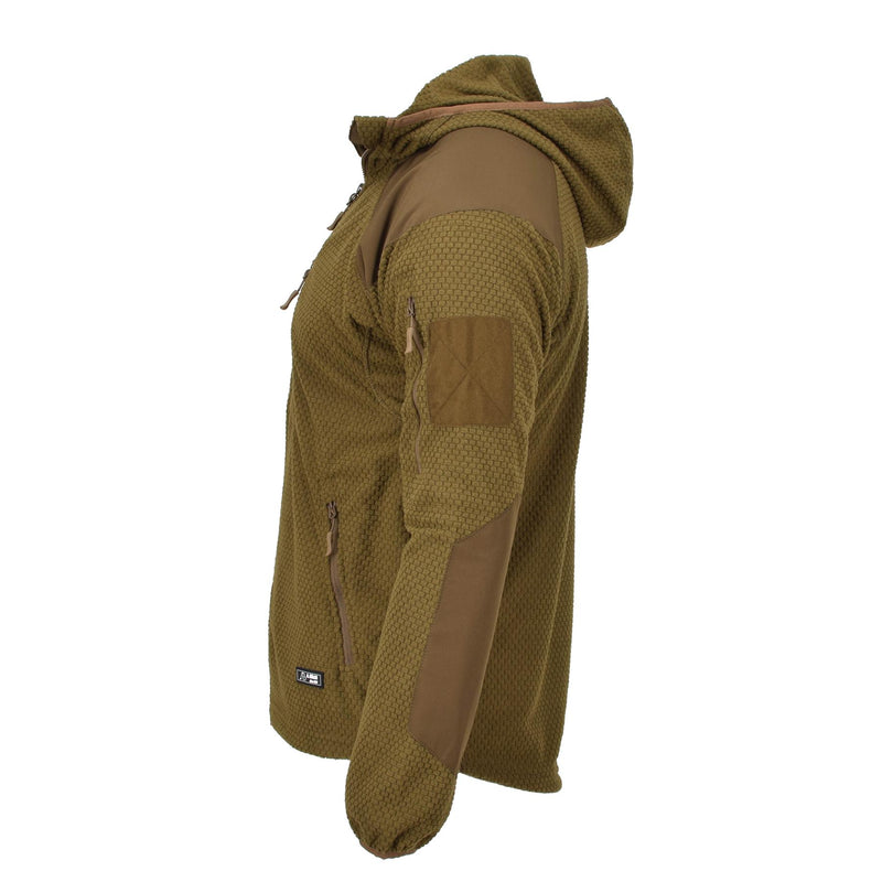 A. Giacca in stile militare Blochl Coyote rinforzato in pile termica con cappuccio nuovo