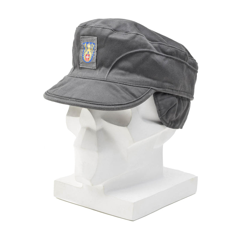 Original Danish Military Grey Army Cap pieghevoli a legna pieghevole Vintage Nuovo