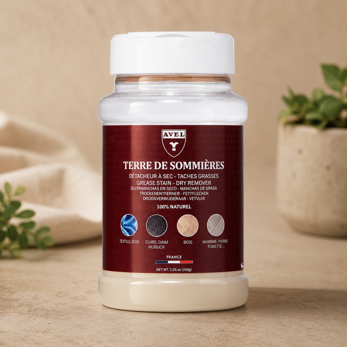 Avel Terre de Sommières Smacchiatore di grasso naturale 200 g di polvere di argilla