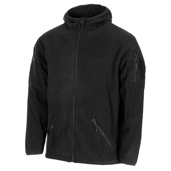 Giacca di pile tattica nera militare MFH Nuovo elastico con cappuccio termico nuovo