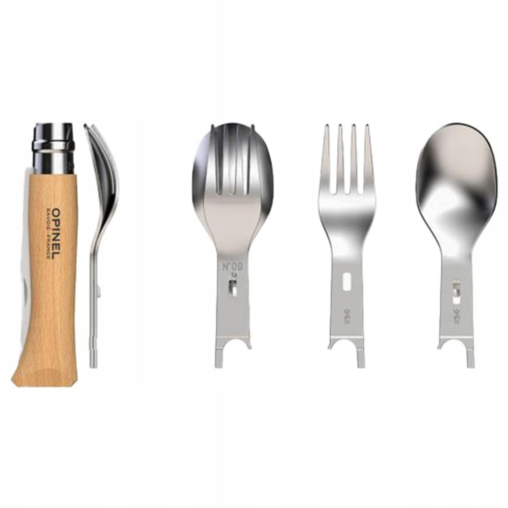 Opinel Picnic+ N°08 Set Posate Coltello Pieghevole Cucchiaio Forchetta Camping Faggio
