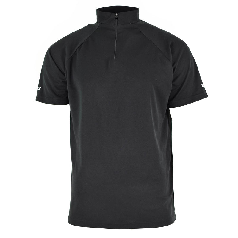 T-shirt della polizia britannica vera nero traspirante con zip gust a zip